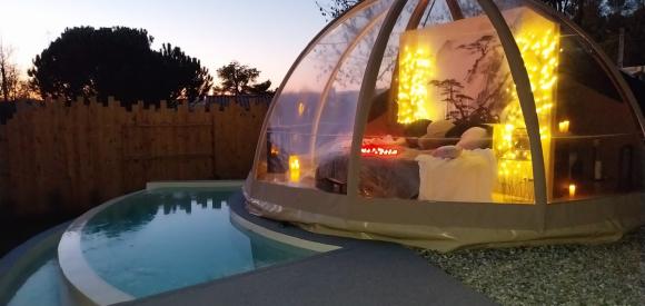 Féerie Wigwam de luxe avec piscine et spa individuels, à 10mn de Carcassonne