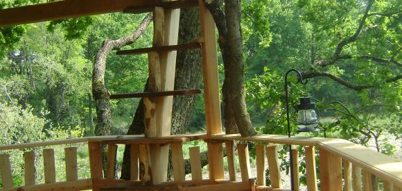 Cabane dans les arbres, vue Lac, Chalais