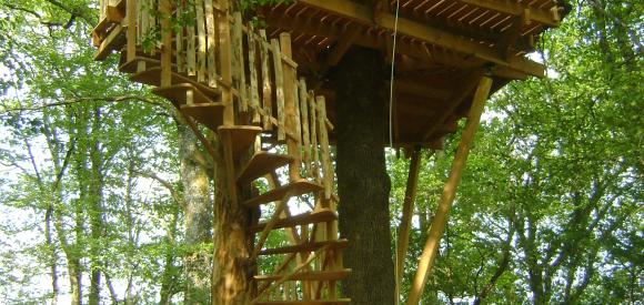 Cabane dans les arbres, vue bois et plaine, Chalais